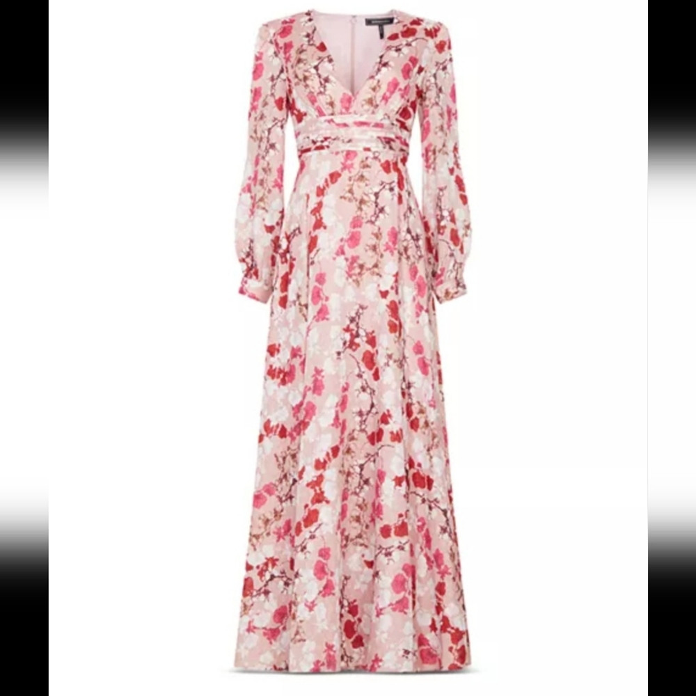 BCBGMAXAZRIA Floral Metallic Thread Maxi Dress Size 12 | $458 Retail - Picture 2 of 13